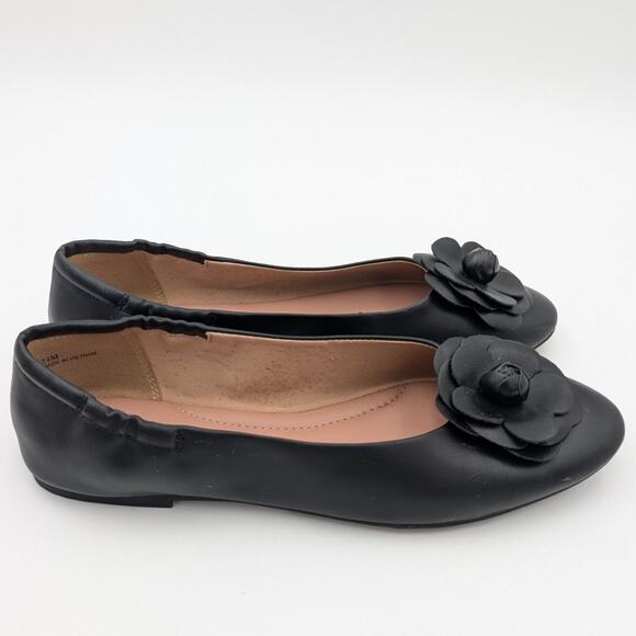 Linea Paolo Floral Ballet Flats Slip-On Women's Leather Black Size US7.5M EU38 - Picture 4 of 11